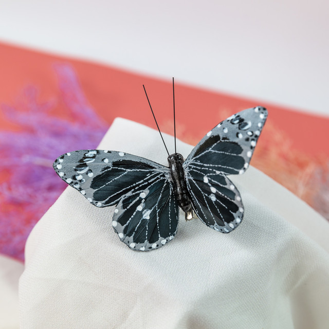 6pc Feather Fake Butterfly Wedding Photography Black and White